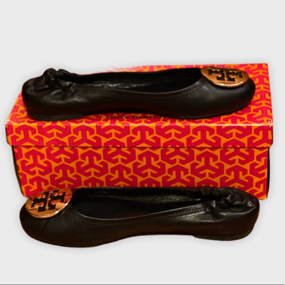 Tory Burch Classic Reva Ballet Black Gold 8.5 LNWB